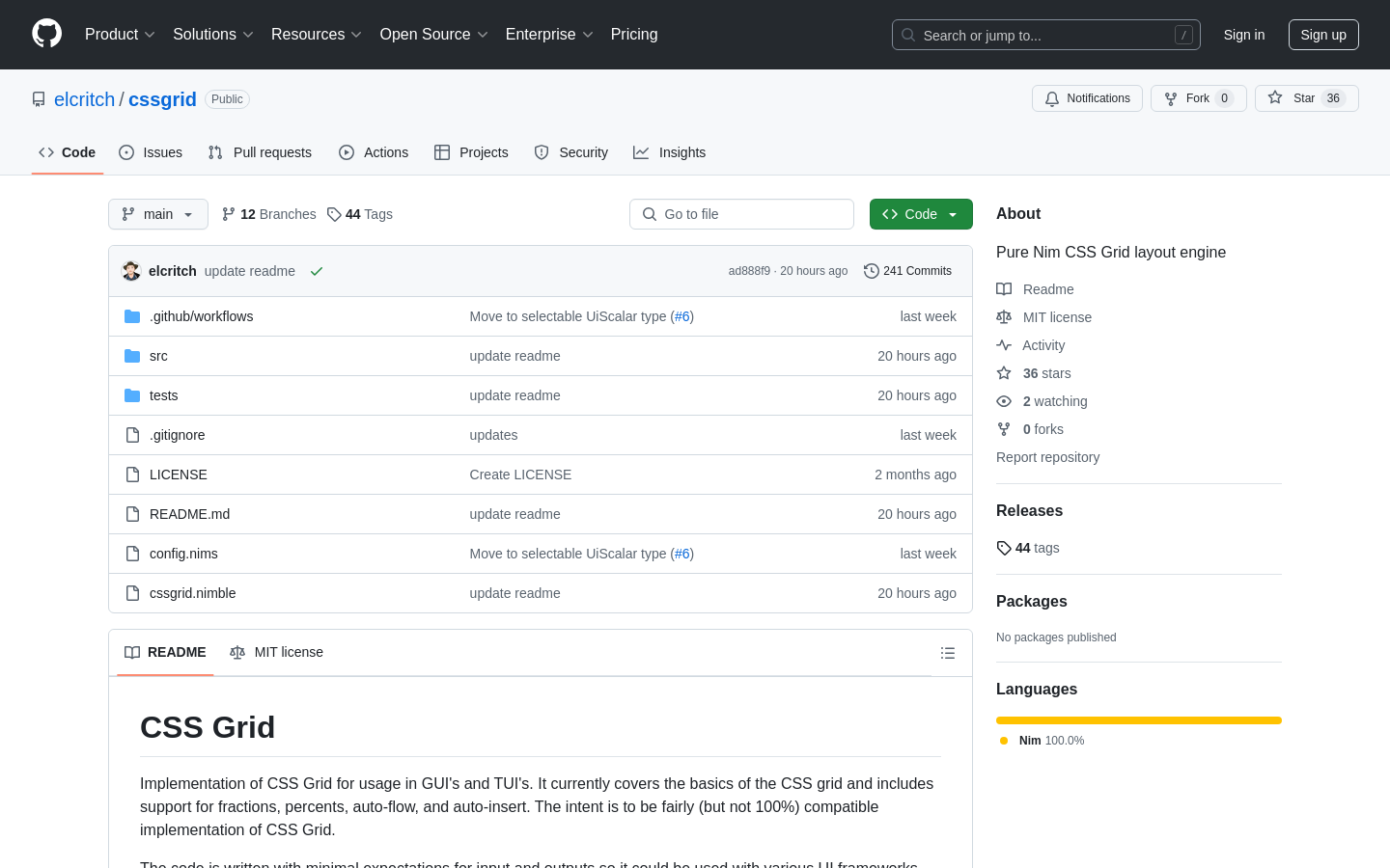 Show HN: CSSGrid – 2.7k LOC CSS-Grid layout engine targetting embedded (Nim) - Project Screenshot