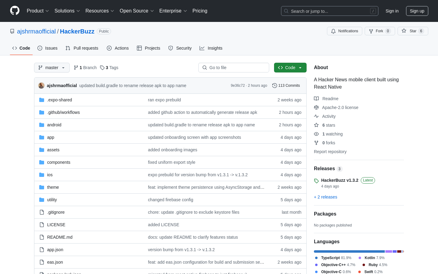 Show HN: HackerBuzz an cross-platform HN client built using React Native - Project Screenshot