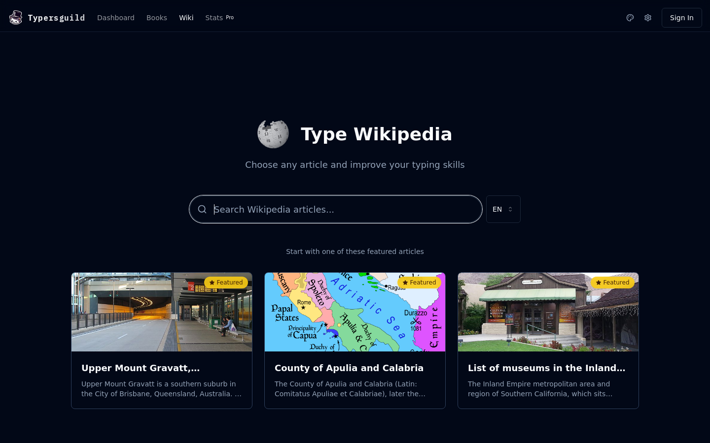 Show HN: Practice Typing by Typing Wikipedia Articles - Project Screenshot