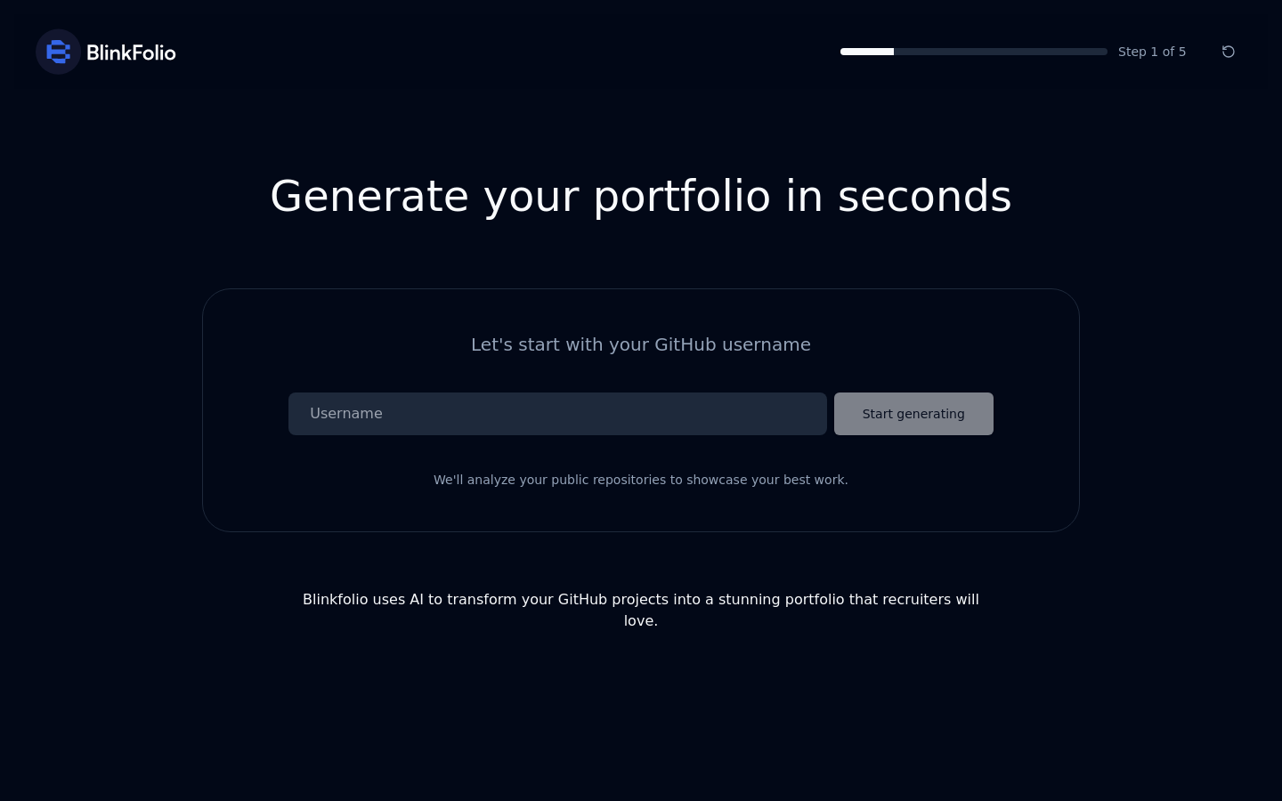 Show HN: BlinkFolio – AI-Powered Portfolio Builder for Developers - Project Screenshot