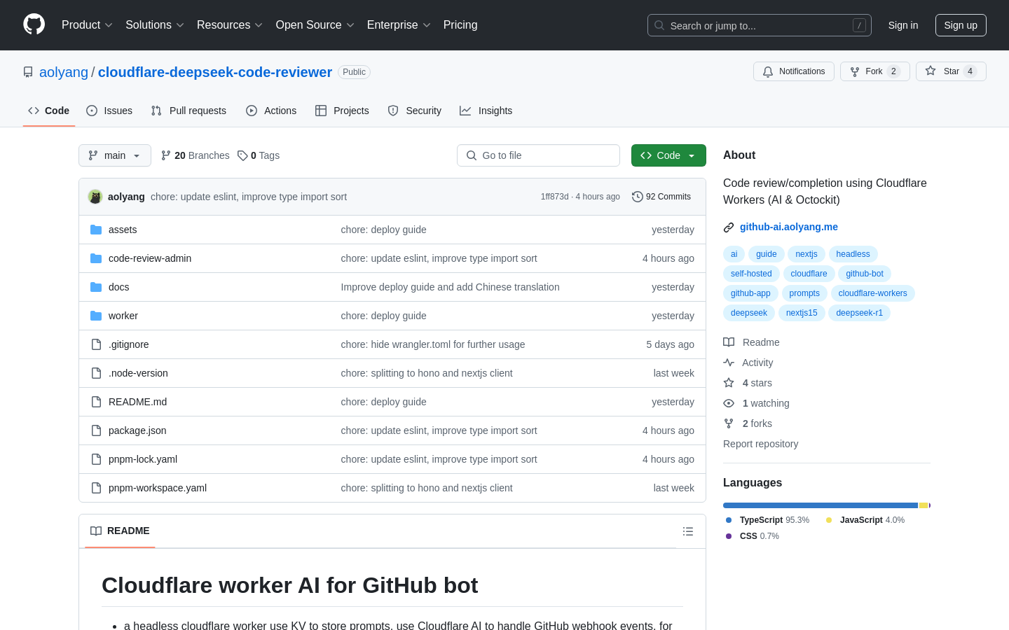 Show HN: GitHubコードレビューのためのCloudflare AIワーカー - プロジェクトのスクリーンショット