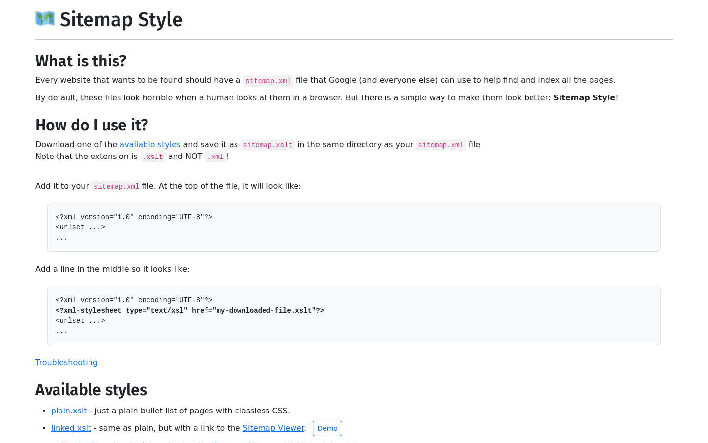 Show HN: あなたのsitemap.xmlのためのXSLTとグラフィカルアウトラインビューア - プロジェクトのスクリーンショット