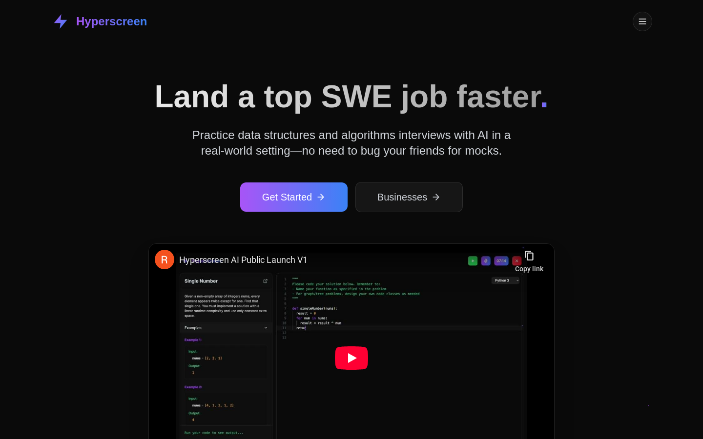 Show HN: 私はYCの会社を閉鎖した後、技術面接を模擬するためのAIを作りました。 - プロジェクトのスクリーンショット