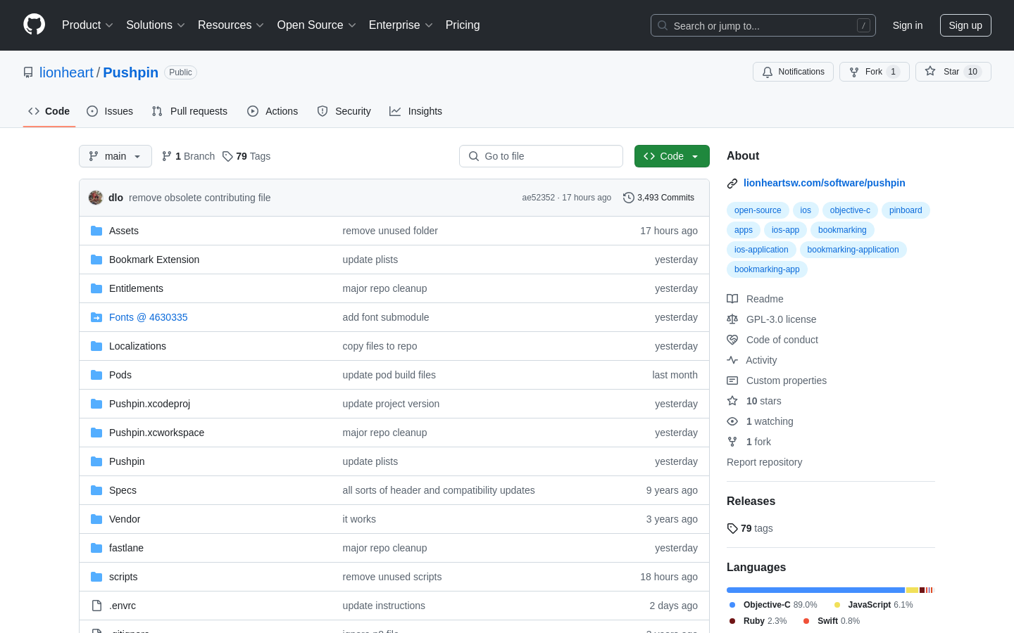 Show HN: Pushpinは、PinboardのiOSクライアントで、現在オープンソースになりました。 - プロジェクトのスクリーンショット