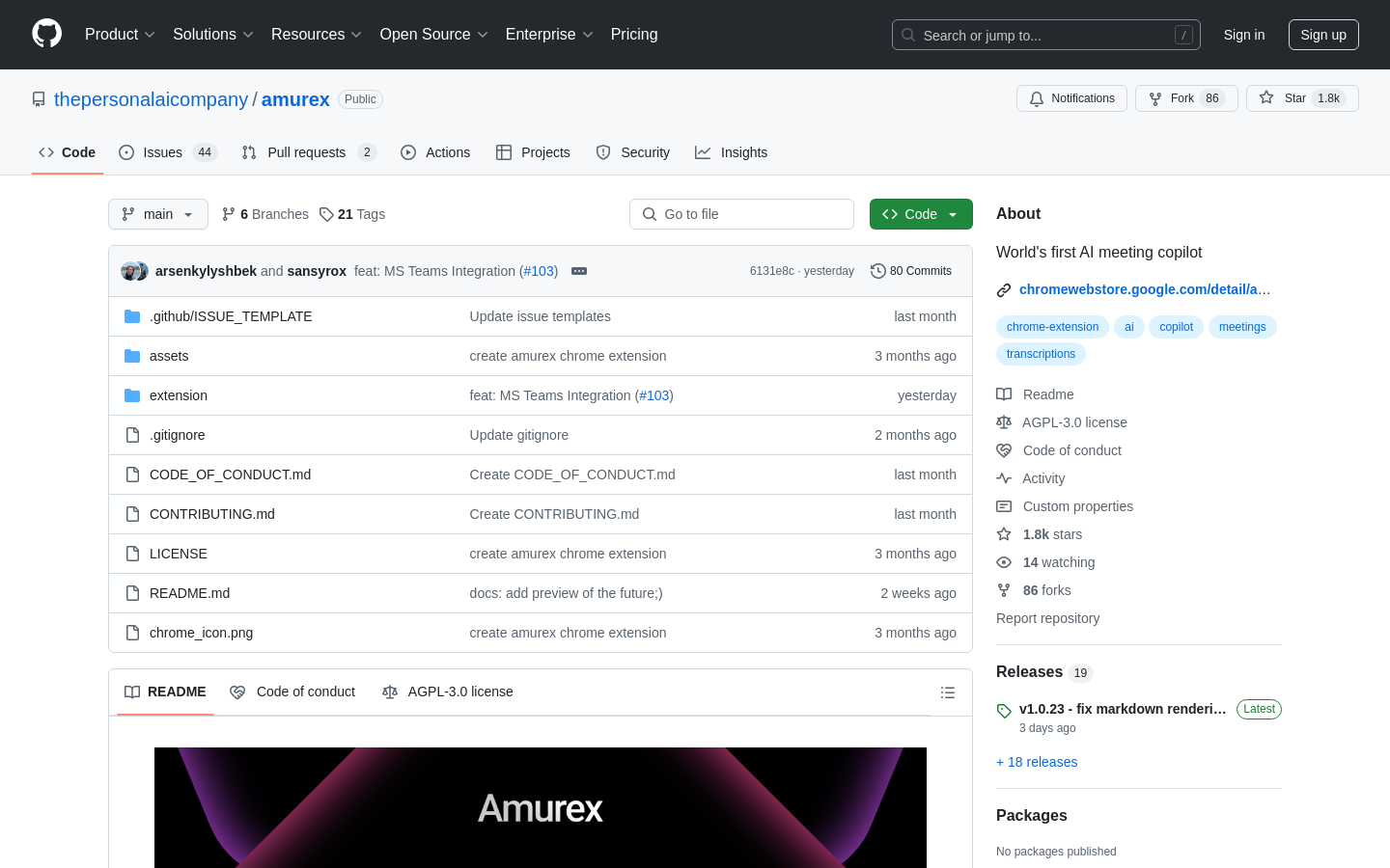 Show HN: Amurex – リアルタイムの提案を行うオープンソースのAIミーティングコーパイロット - プロジェクトのスクリーンショット