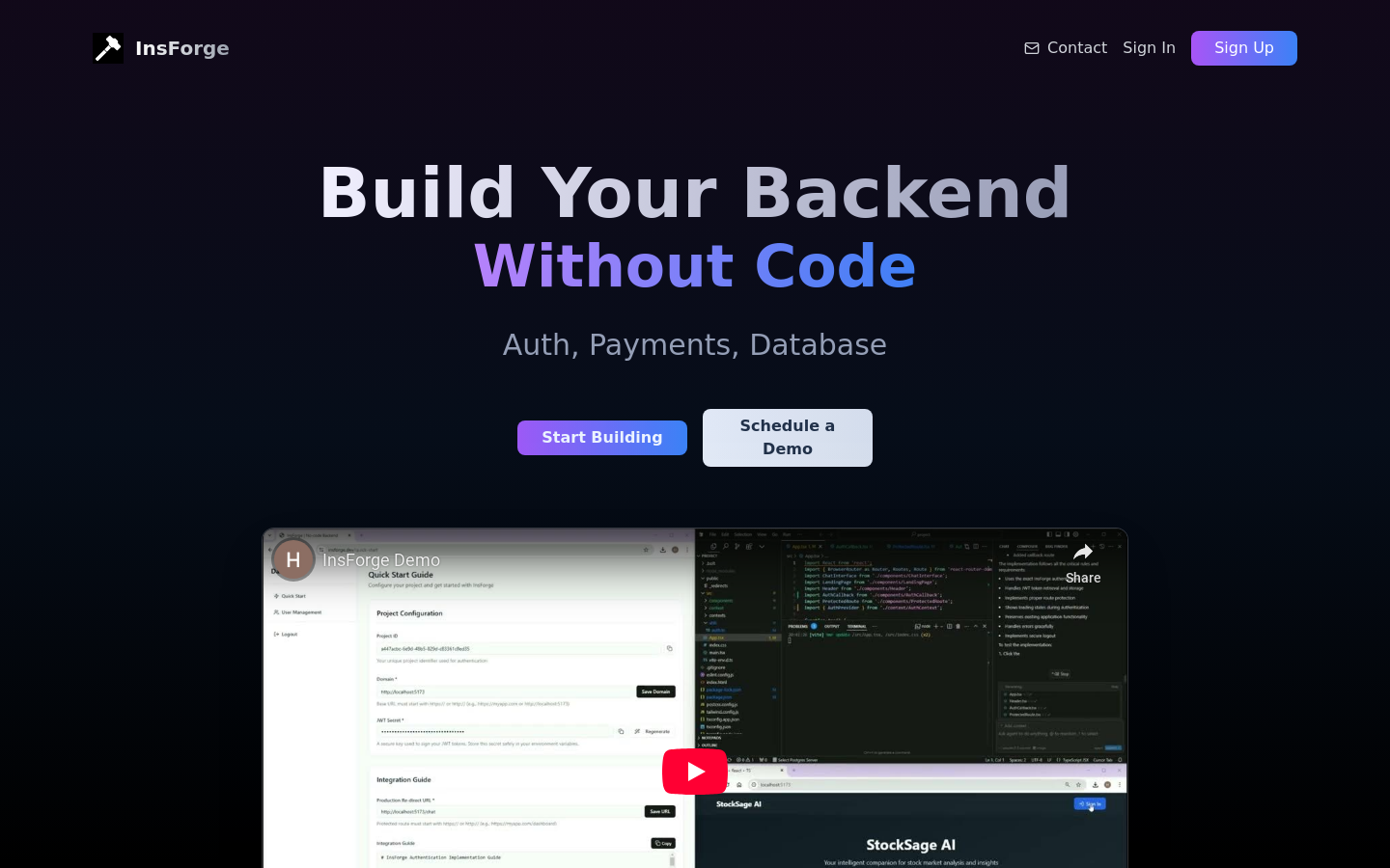 Show HN: InsForge – AIで構築されたアプリのためのノーコードバックエンド - プロジェクトのスクリーンショット