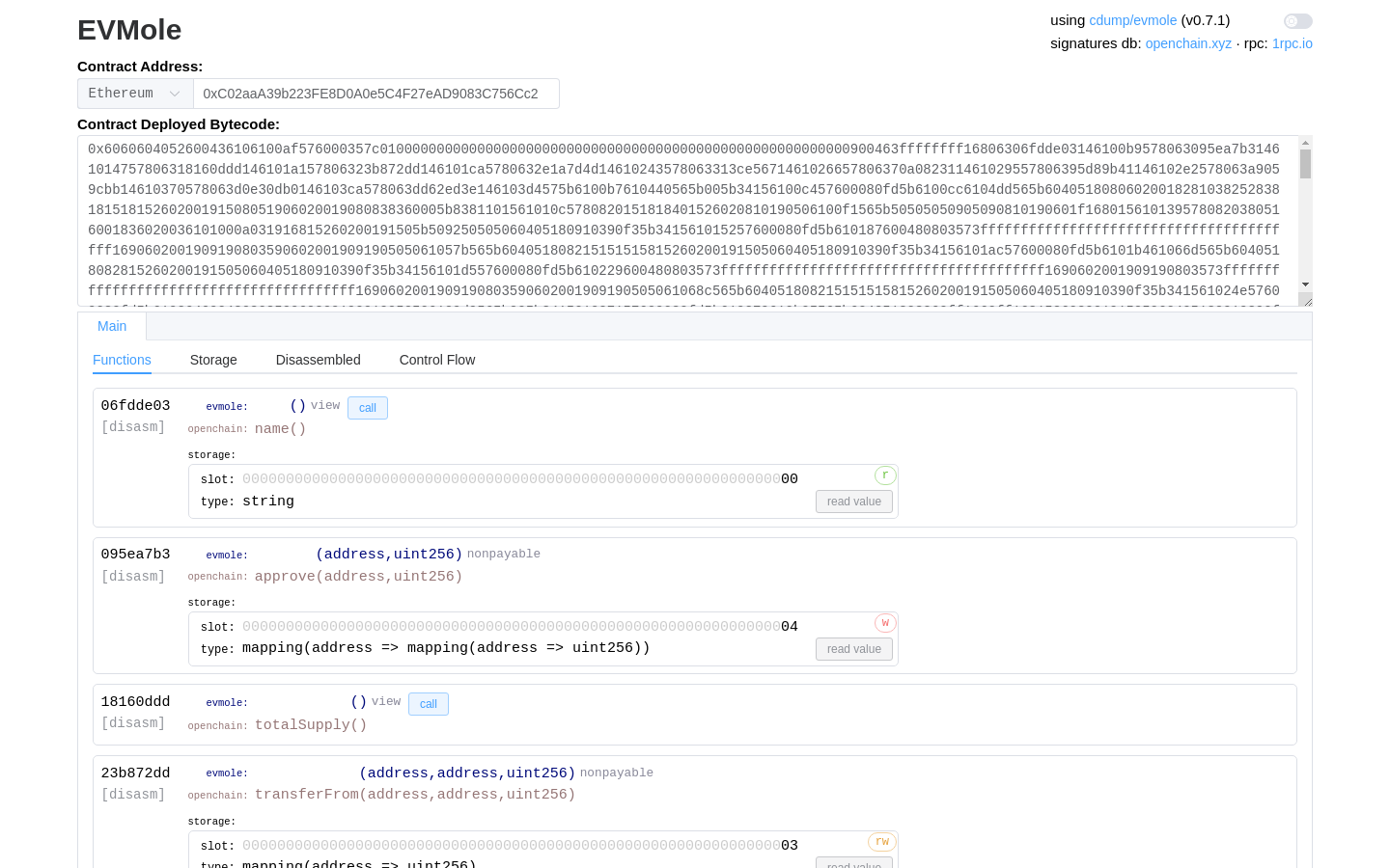 Show HN: EVMoleはEVMバイトコードの分析ツールです。 - プロジェクトのスクリーンショット