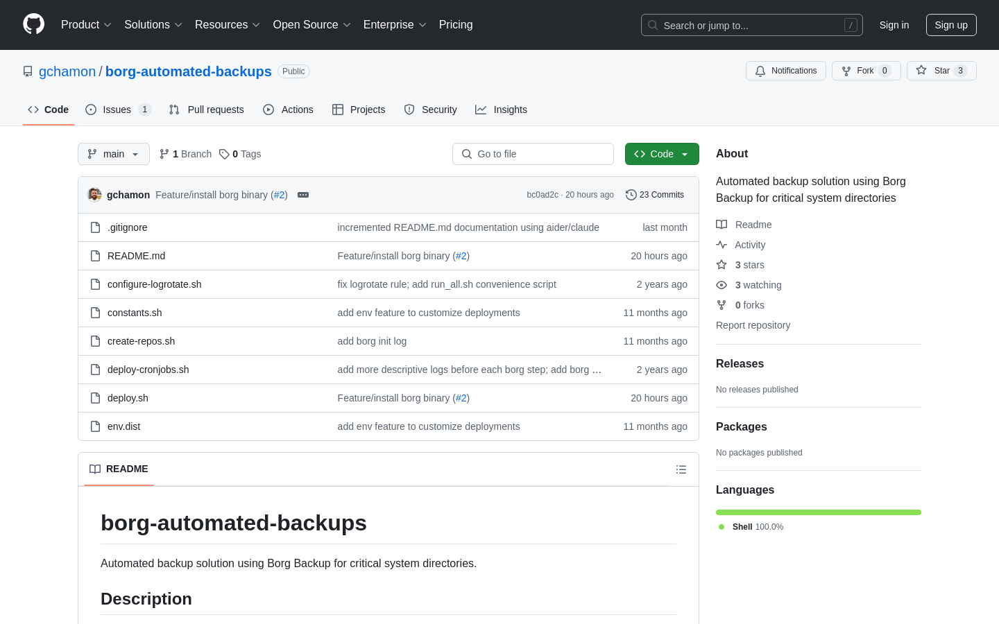 Show HN: 私のBorgを使用したバックアップ自動化の解決策 - プロジェクトのスクリーンショット