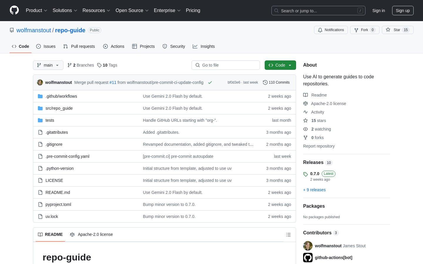 Show HN: Repo-guide – コードベースの探索とオンボーディングのためのAI生成ドキュメント - プロジェクトのスクリーンショット
