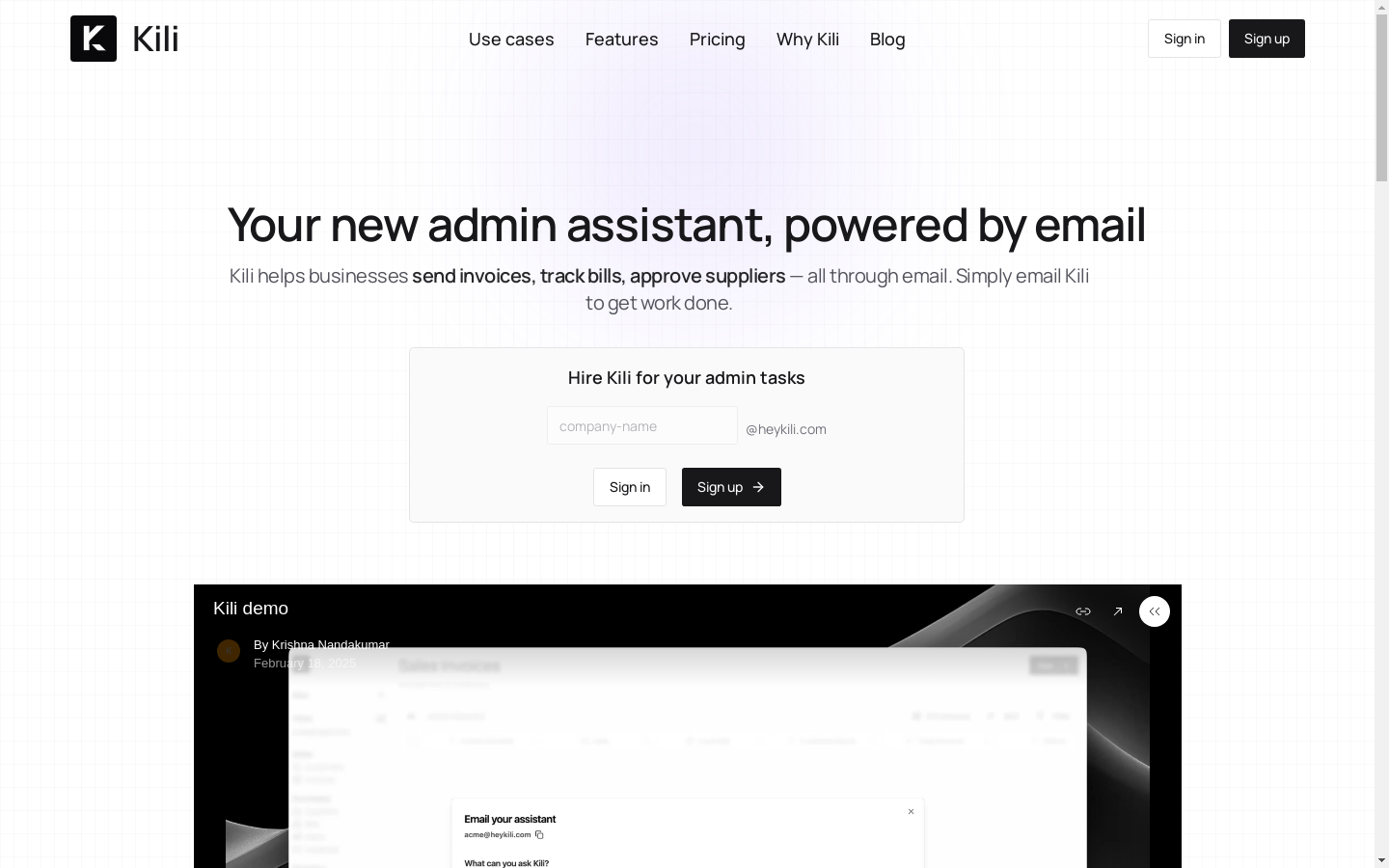 Show HN: Kiliは、メールを介して管理タスクを自動化するAIエージェントです。 - プロジェクトのスクリーンショット