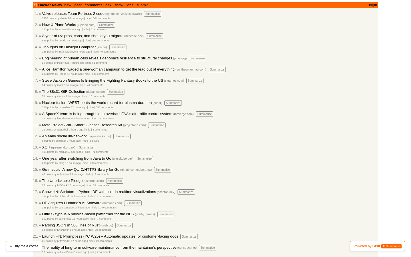 Show HN: AIによって生成された要約付きのHacker News - プロジェクトのスクリーンショット