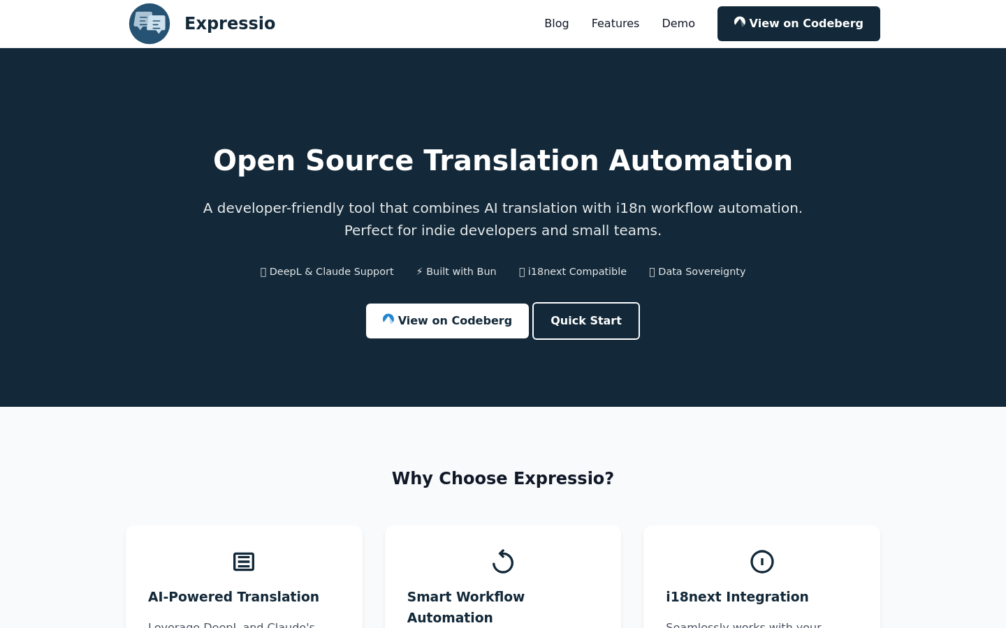 Show HN: Expressio – オープンソースの翻訳自動化 - プロジェクトのスクリーンショット