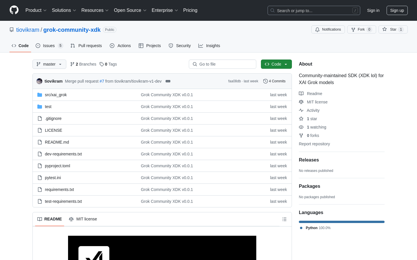 Show HN: XAI Grokモデル用のSDK - プロジェクトのスクリーンショット