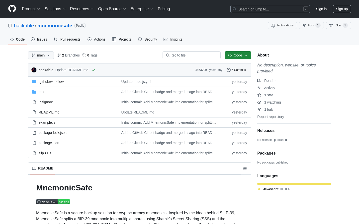 Show HN: MnemonicSafe – 一个受Slip-39启发的BIP-39秘密共享库 - 项目截图