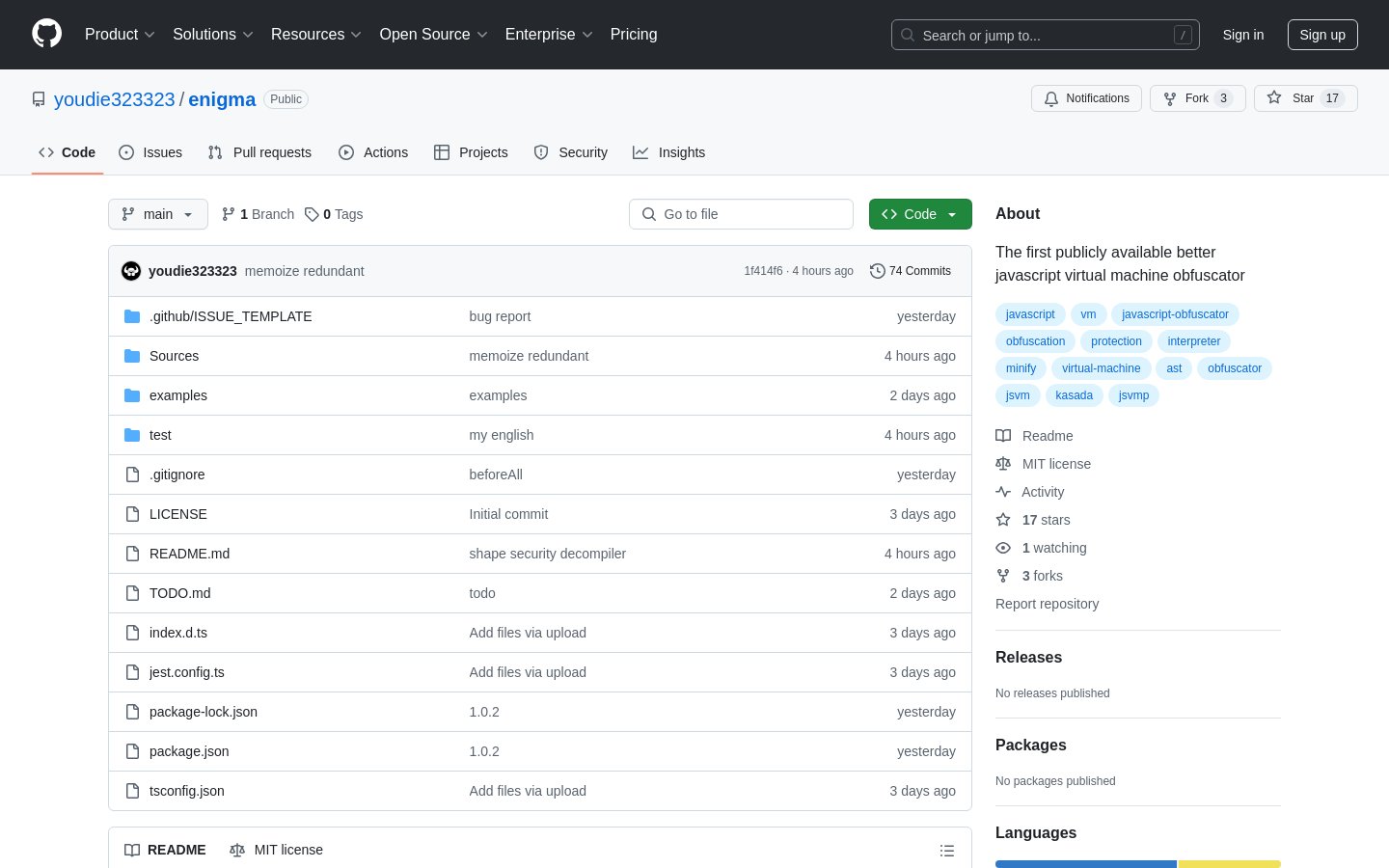 Show HN: Enigma – 一种基于虚拟机的JavaScript混淆器 - 项目截图