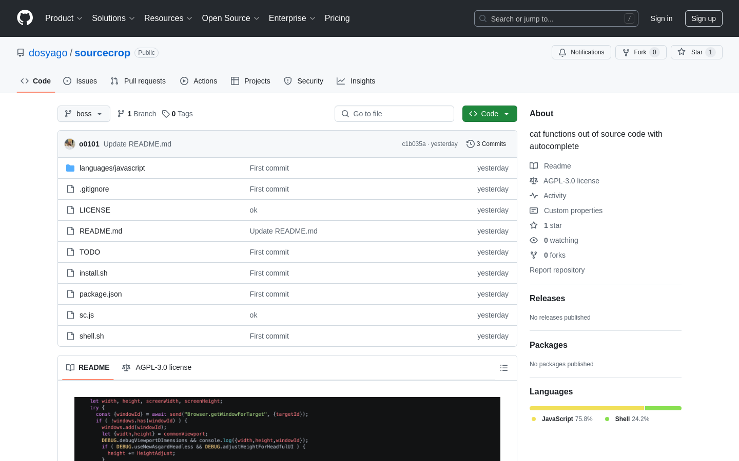 Show HN: Sourcecrop – 从源代码中提取函数并支持自动完成功能 - 项目截图