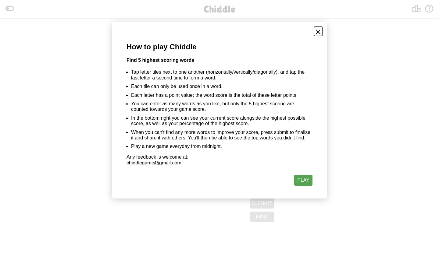 Show HN: Chiddle – 受Boggle、Scrabble和Wordle启发的每日单词游戏 - 项目截图
