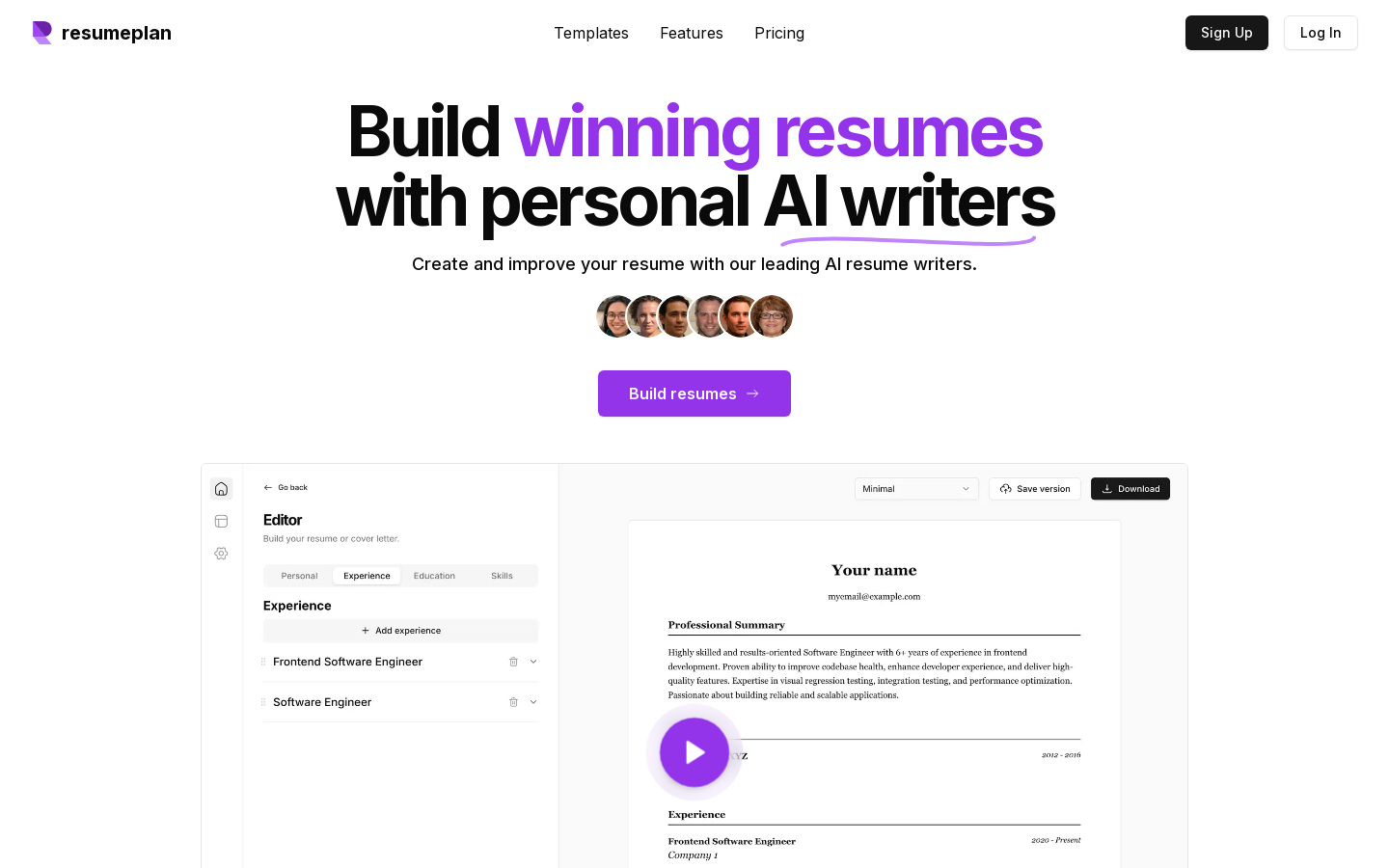 Show HN: ResumePlan – 个人AI写作助手，帮助打造更优秀的简历 - 项目截图
