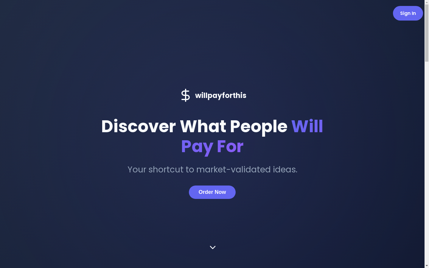 Show HN: Willpayforthis.com – 人们愿意为之付费的创意 - 项目截图