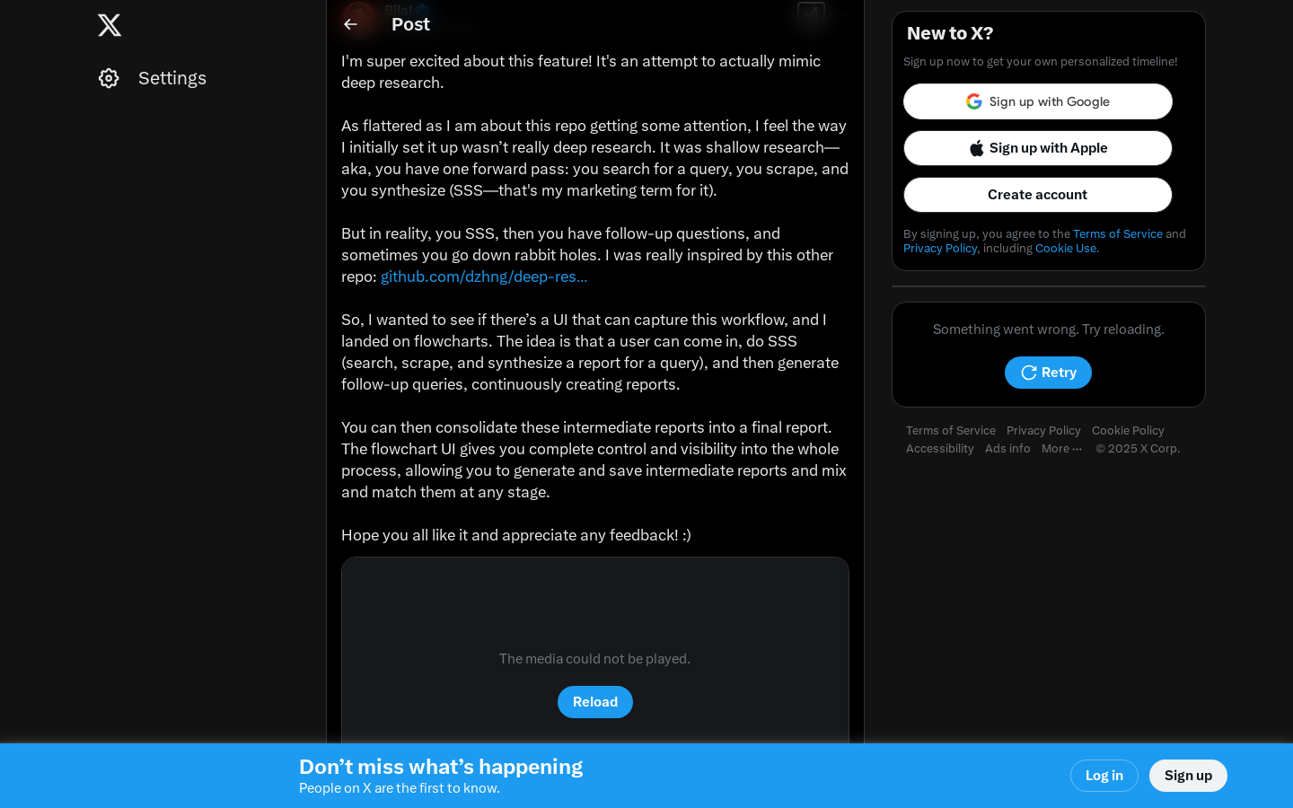 Show HN: Flow – 一种用于深度研究的新型工作流程 - 项目截图