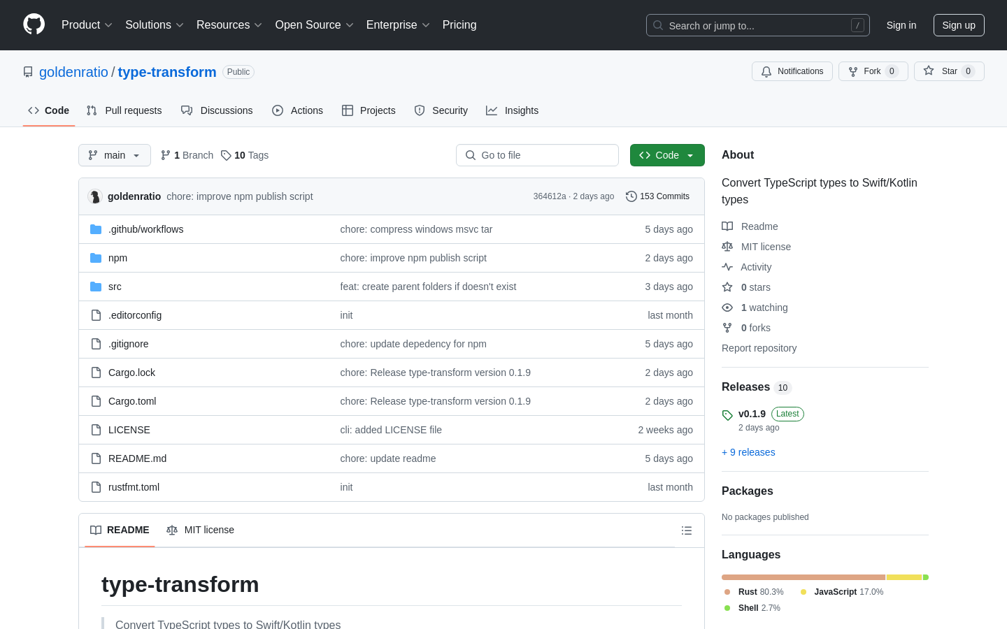 Show HN: CLI util that converts TypeScript types to Swift/Kotlin types - Project Screenshot