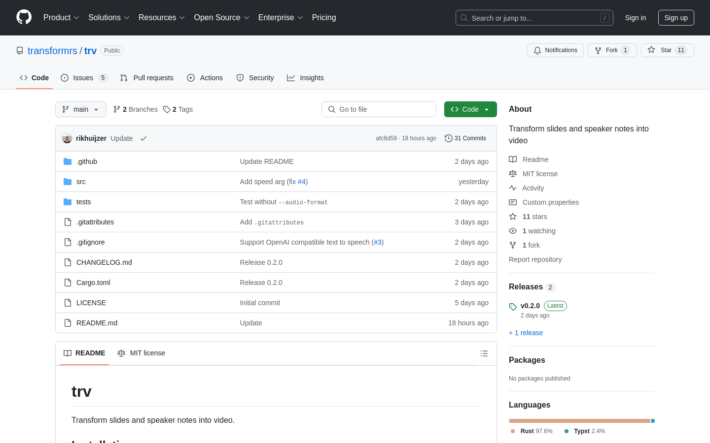 Show HN: trv. A tool to turn a presentation and speaker notes into a video - Project Screenshot
