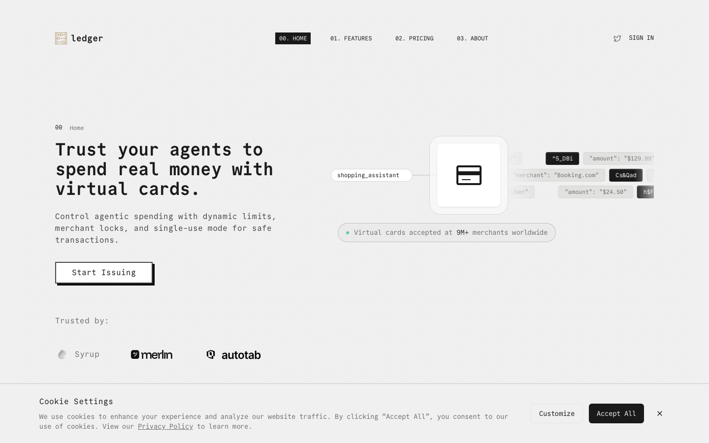 Show HN: Ledger – Programmable virtual cards for AI agents - Project Screenshot