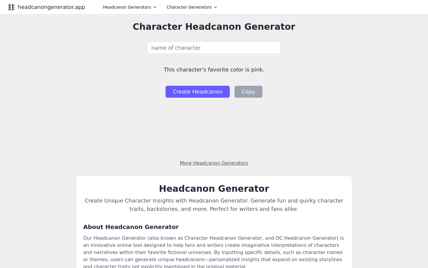 Show HN: Create Unique Character Insights with Headcanon Generator - Project Screenshot