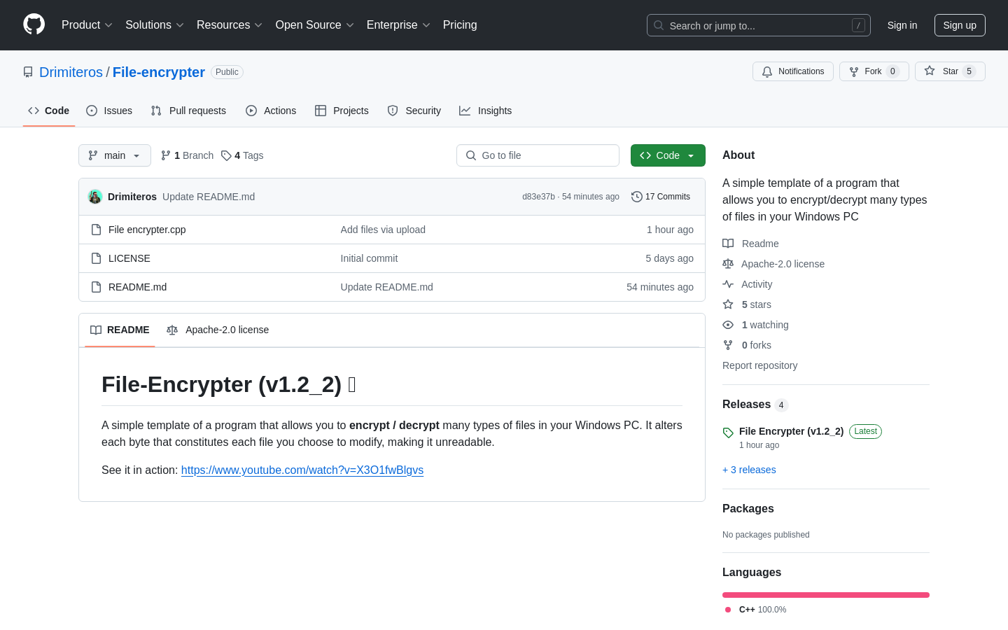 Show HN: Encrypt any file in your PC with this little tool - Project Screenshot