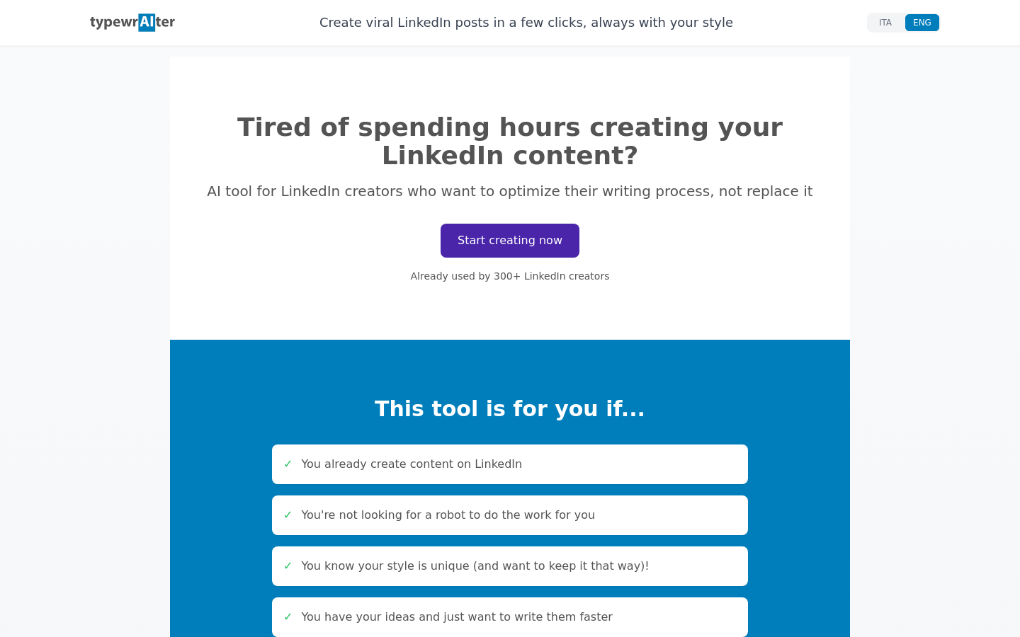 Show HN: I made a tool that let LinkedIn creators optimize their writing process - Project Screenshot
