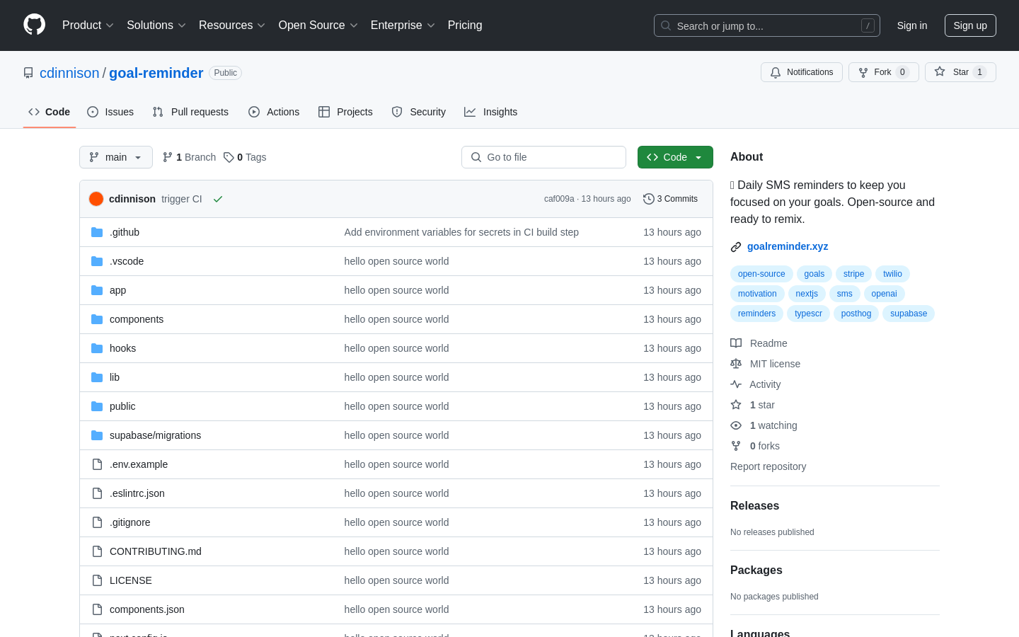 Show HN: My first open source project – daily SMS goal reminders - Project Screenshot