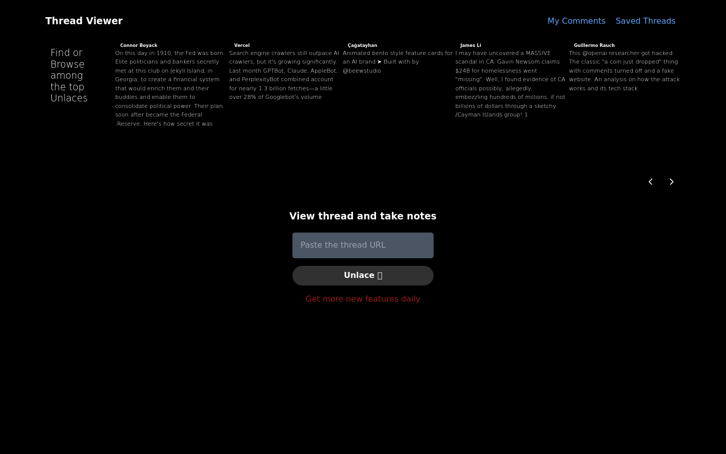 Show HN: Unlace: Revamped X Threads Viewer - Project Screenshot