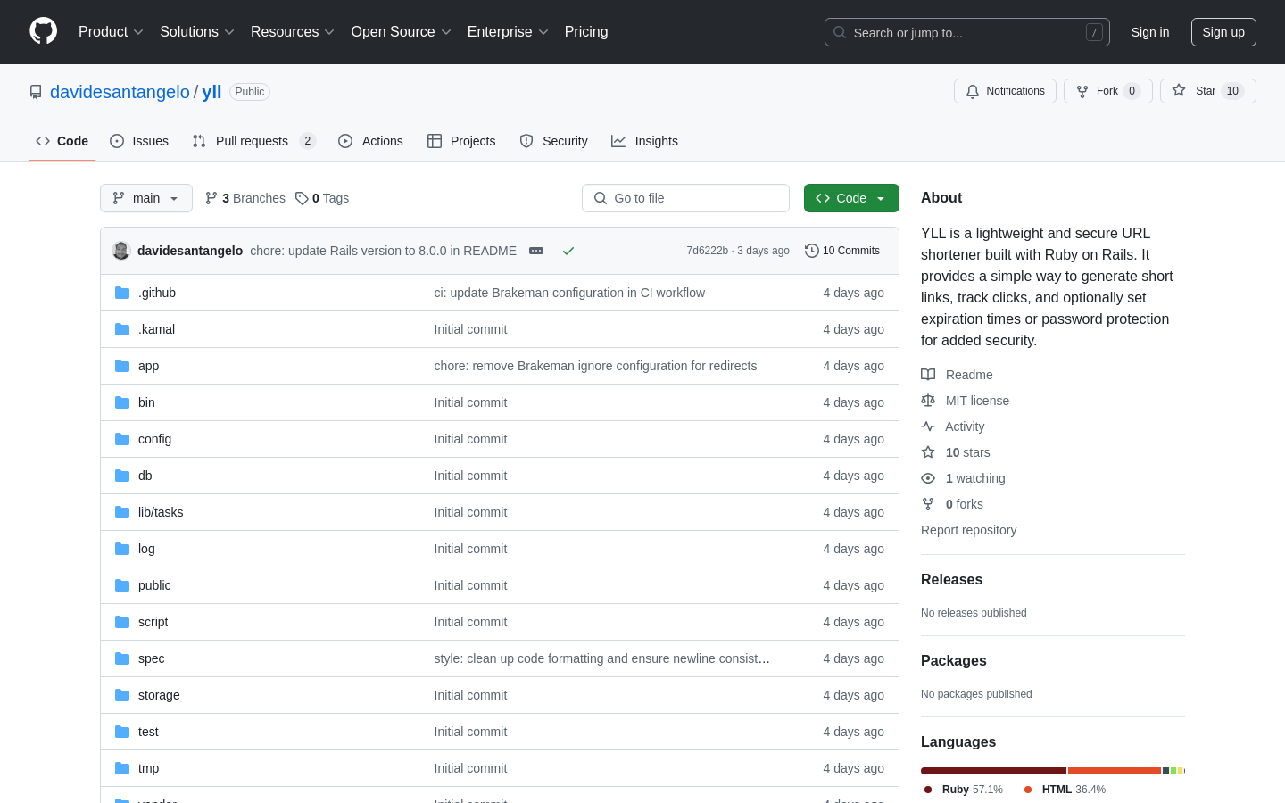 Show HN: YLL is a lightweight and secure URL shortener built with Ruby on Rails - Project Screenshot