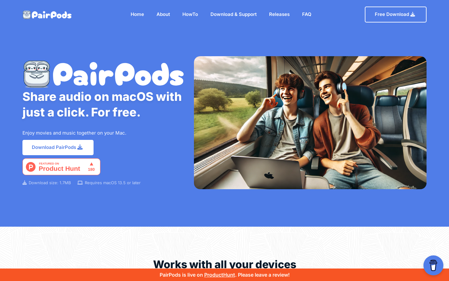 Show HN: PairPods – Share audio on macOS (pairpods.app) - Project Screenshot