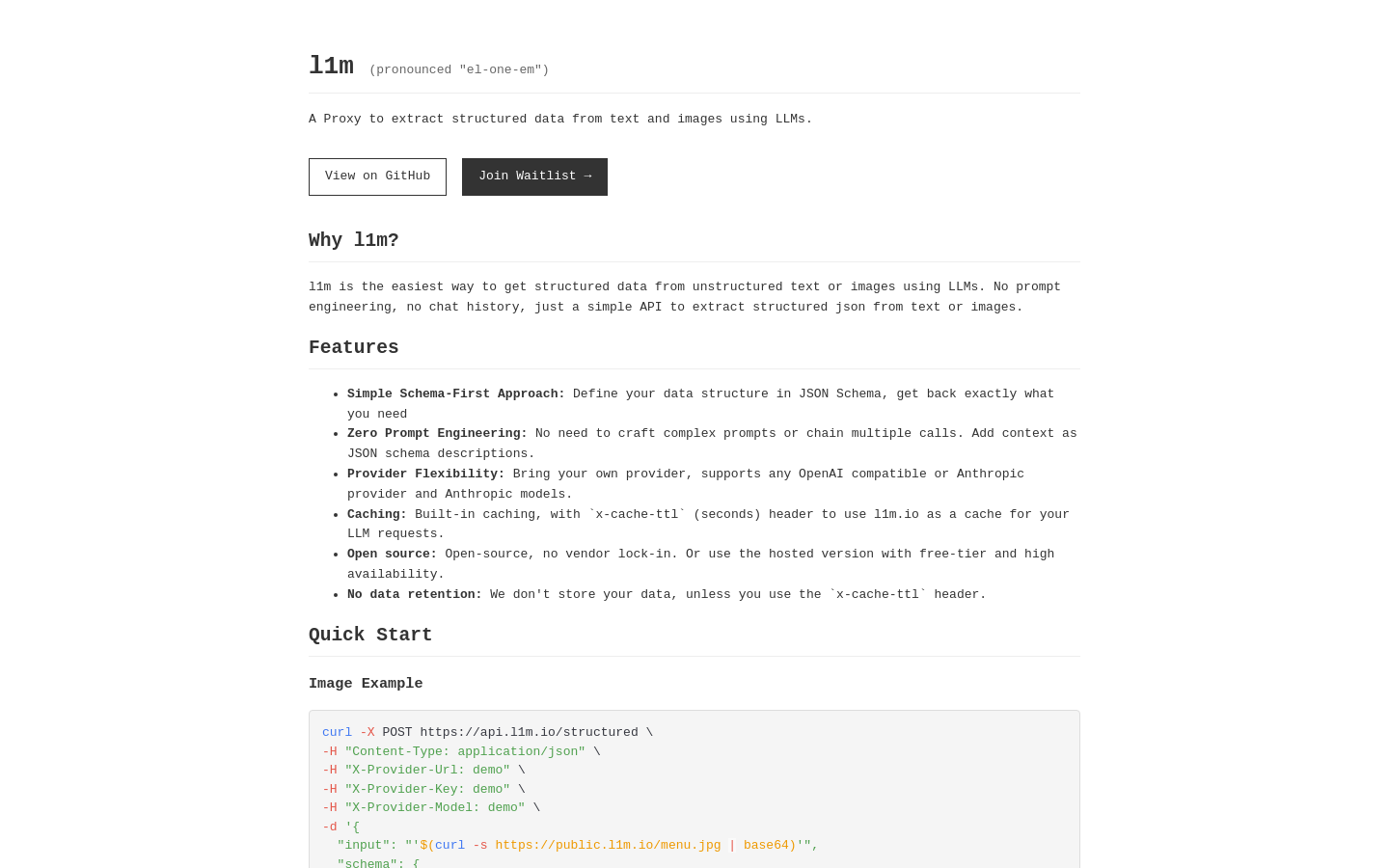 Show HN: A lightweight LLM proxy to get structured results from most LLMs - Project Screenshot