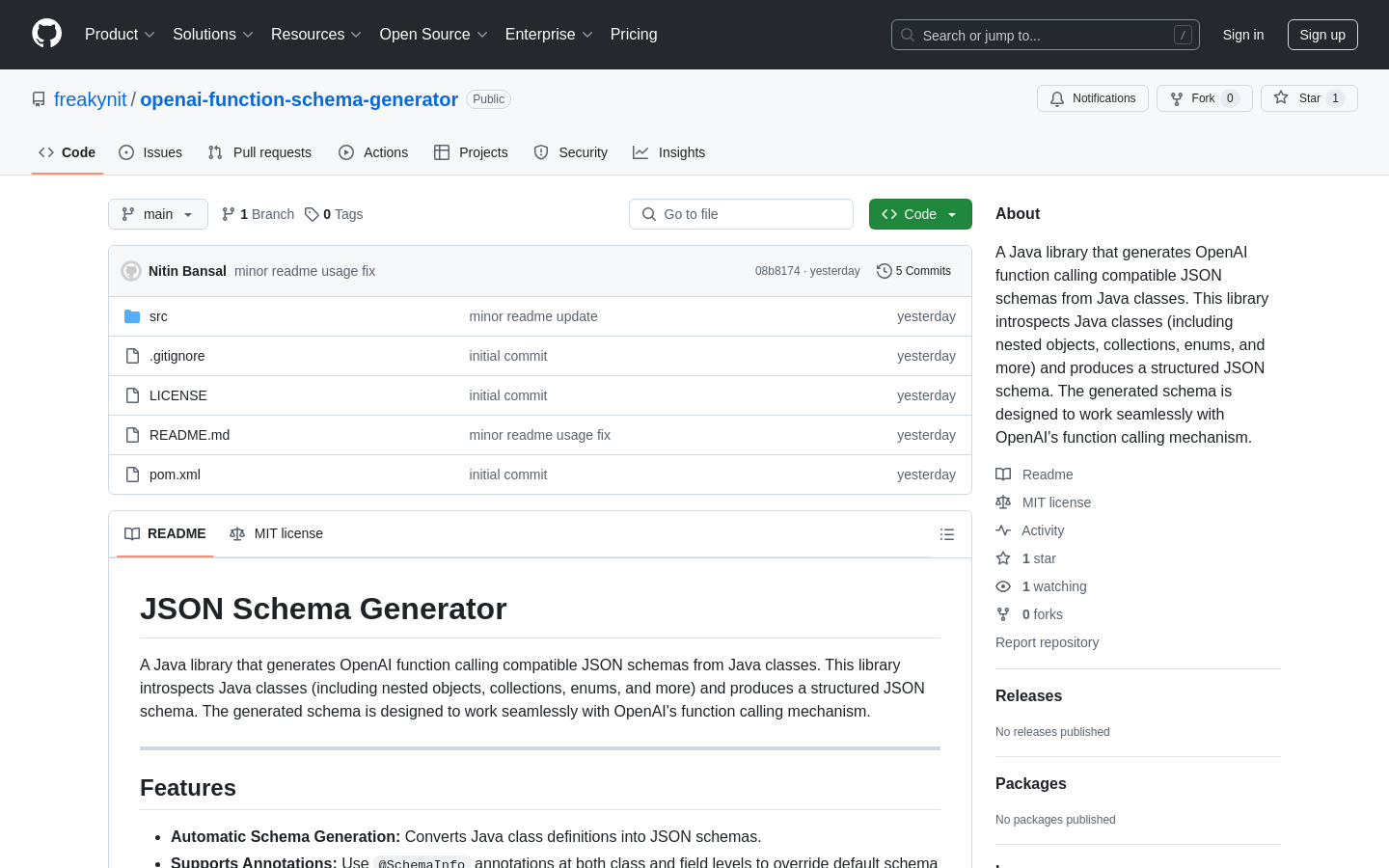 Show HN: Easily generate OpenAI function calling schemas from classes in Java - Project Screenshot