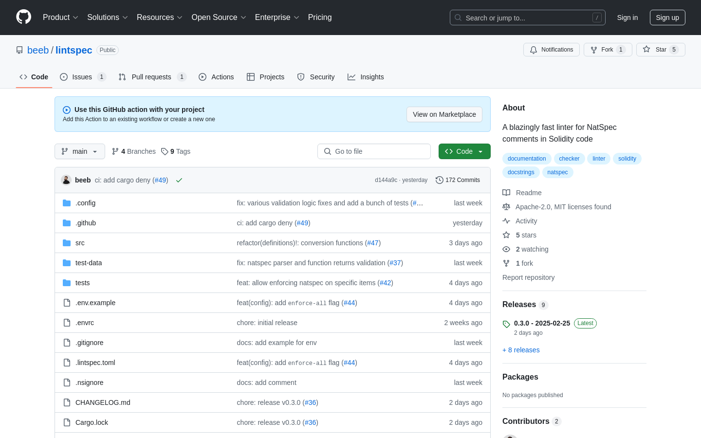 Show HN: Lintspec, a Solidity NatSpec Linter - Project Screenshot