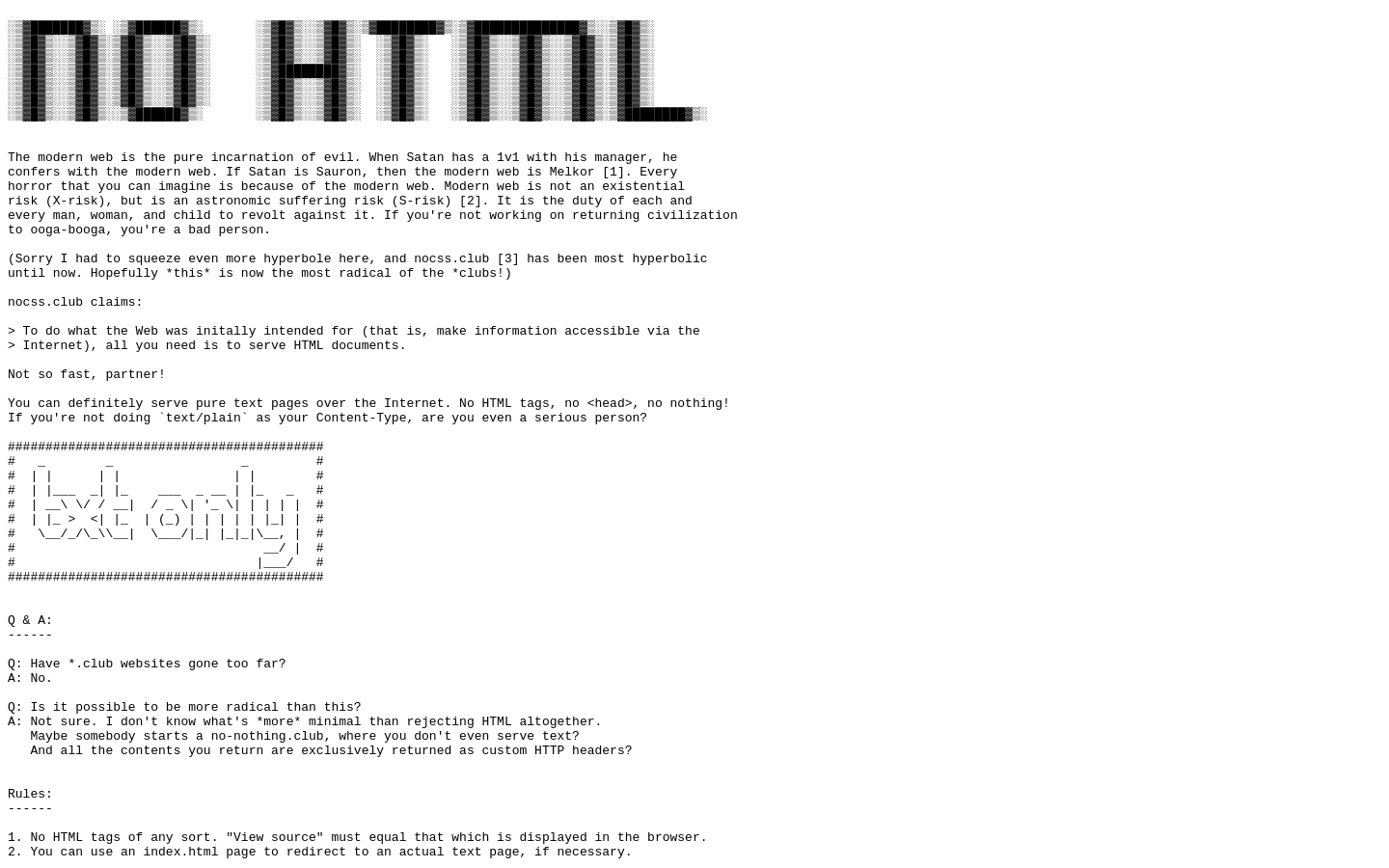 Show HN: No-html.club, a plain text club - Project Screenshot