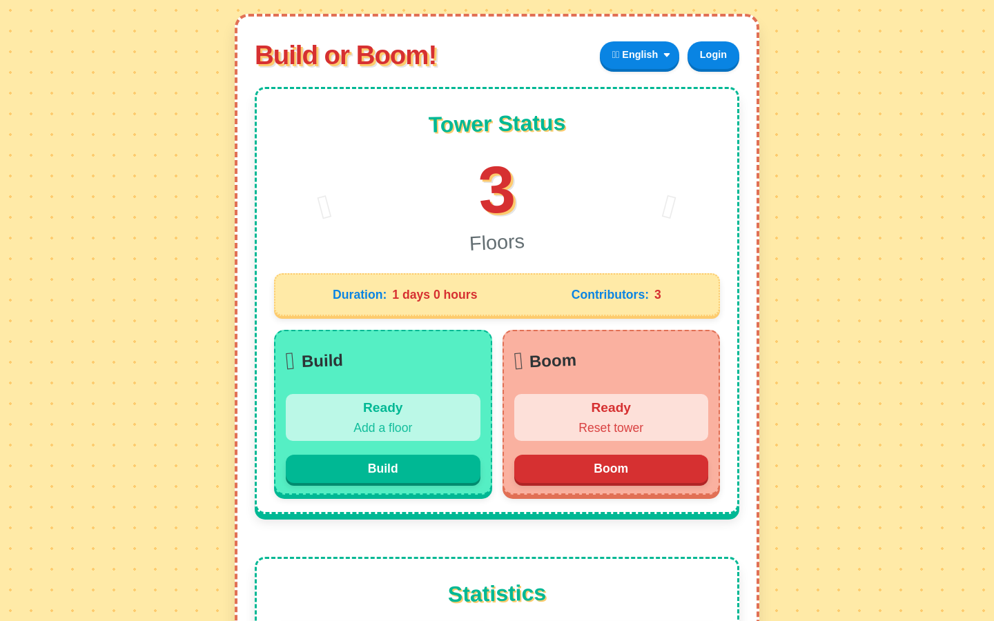 Show HN: Build or Boom – Will we build high or tear it down? - Project Screenshot