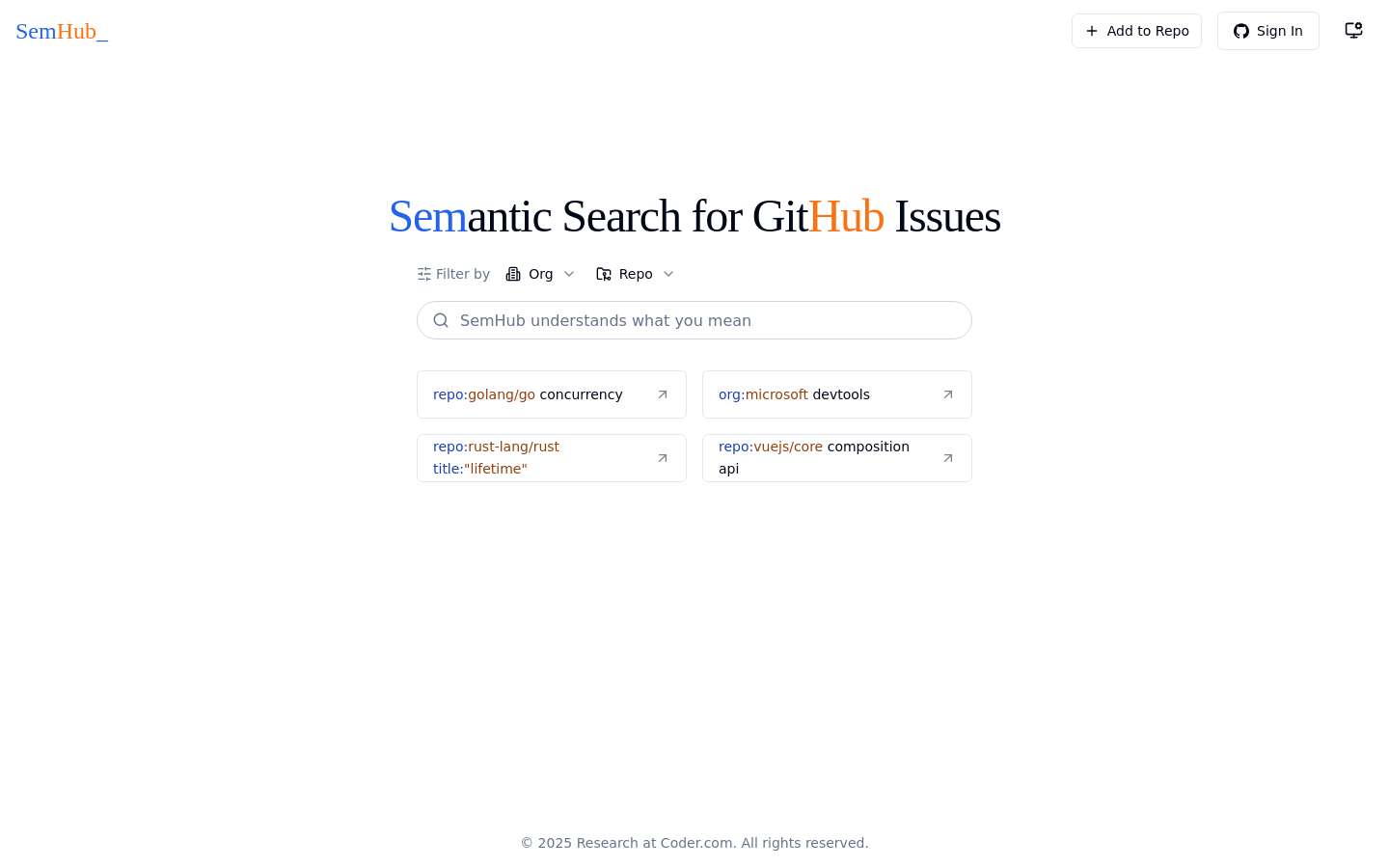 Show HN: Issues search on GitHub sucks, that's why I built SemHub - Project Screenshot