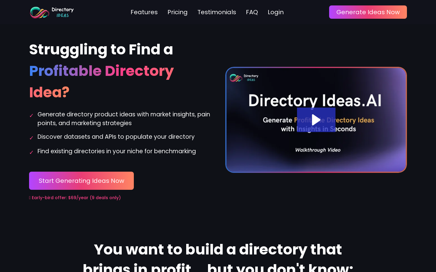 Show HN: I built a tool to get directory ideas with insights (with AI coding) - Project Screenshot