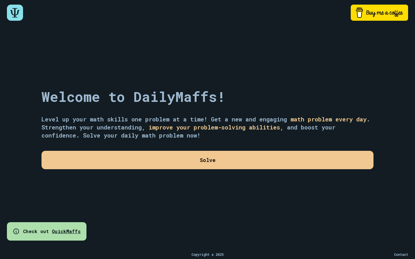 Show HN: DailyMaffs – A new math problem every day - Project Screenshot