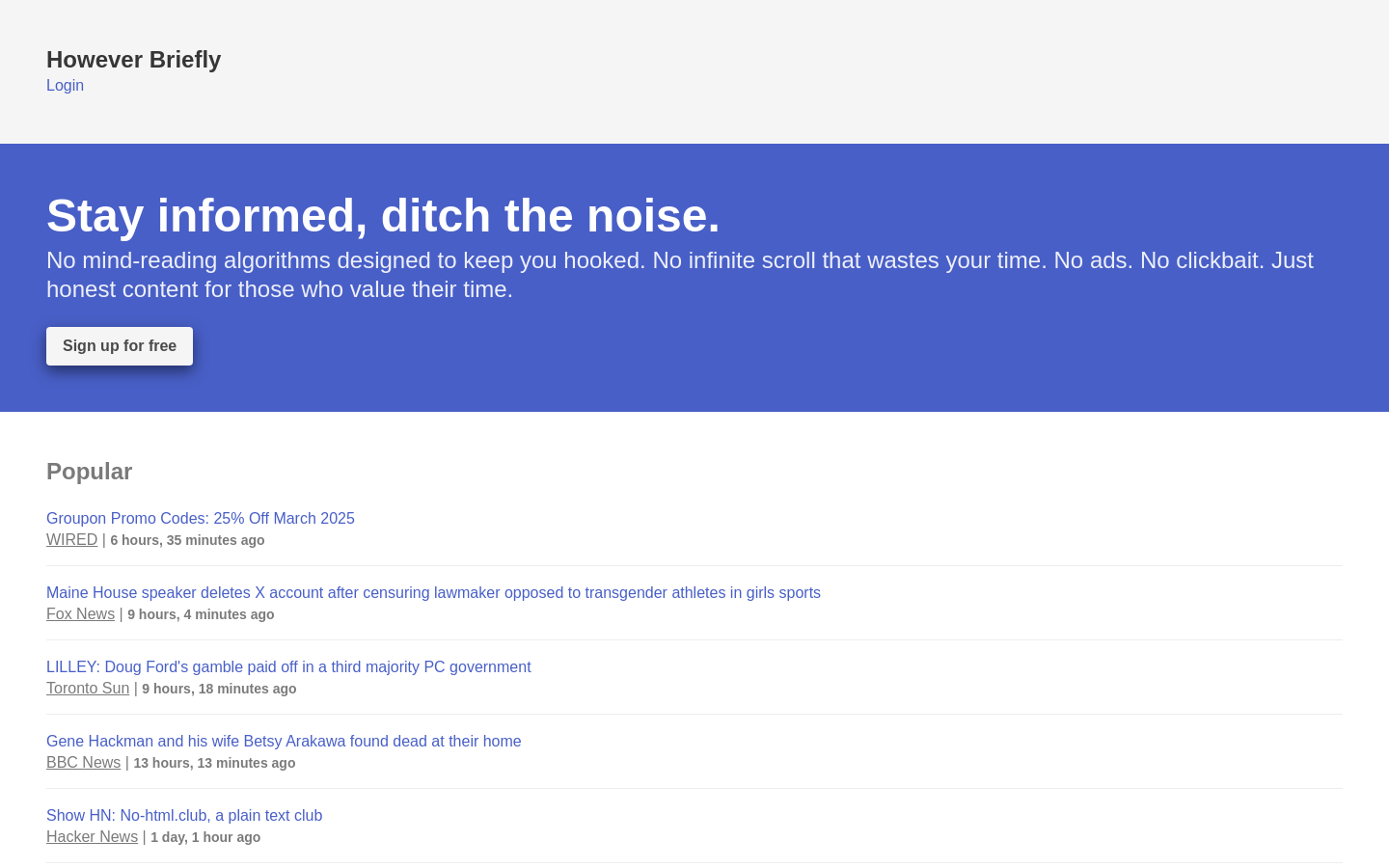 Show HN: However Briefly – RSS/News timeline app - Project Screenshot