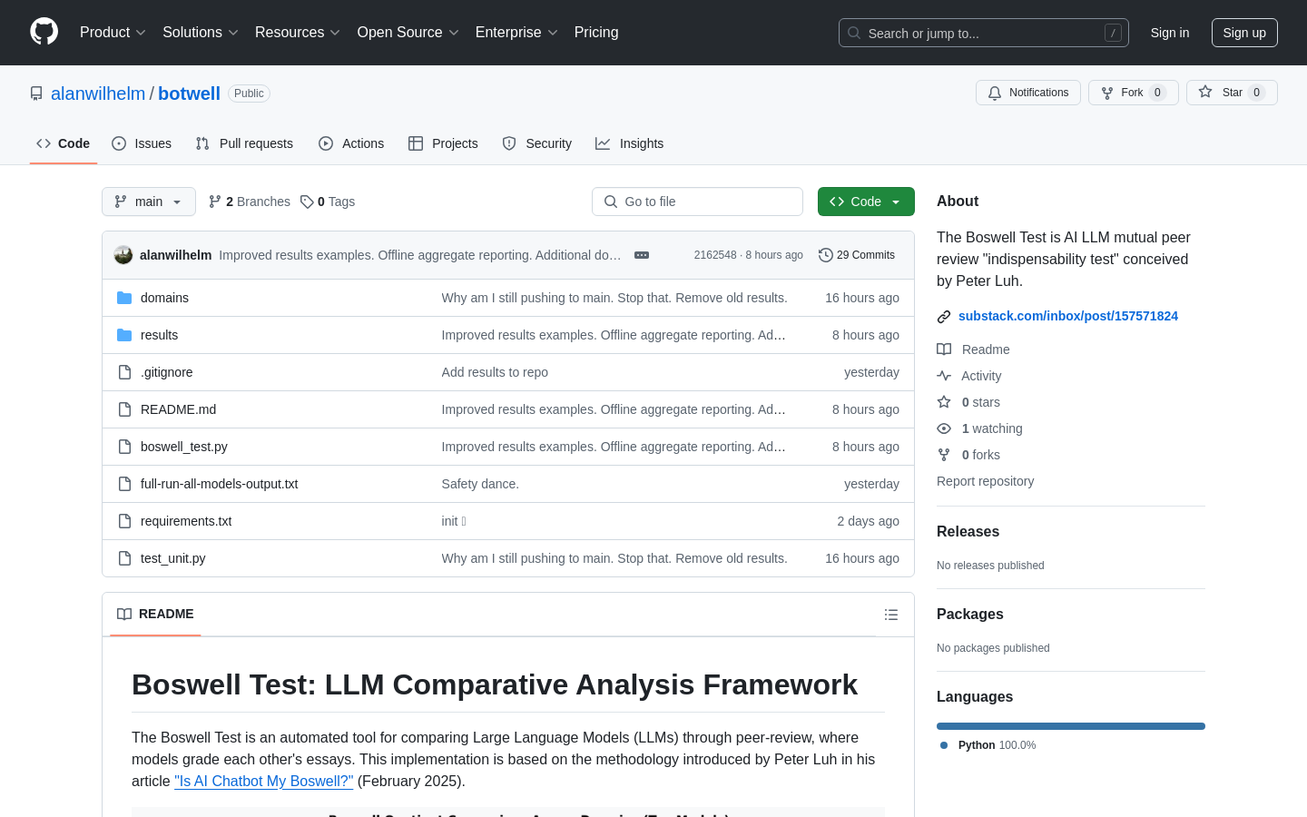 Show HN: Botwell – A Framework for LLM Comparative Analysis Using AI Peer Review - Project Screenshot