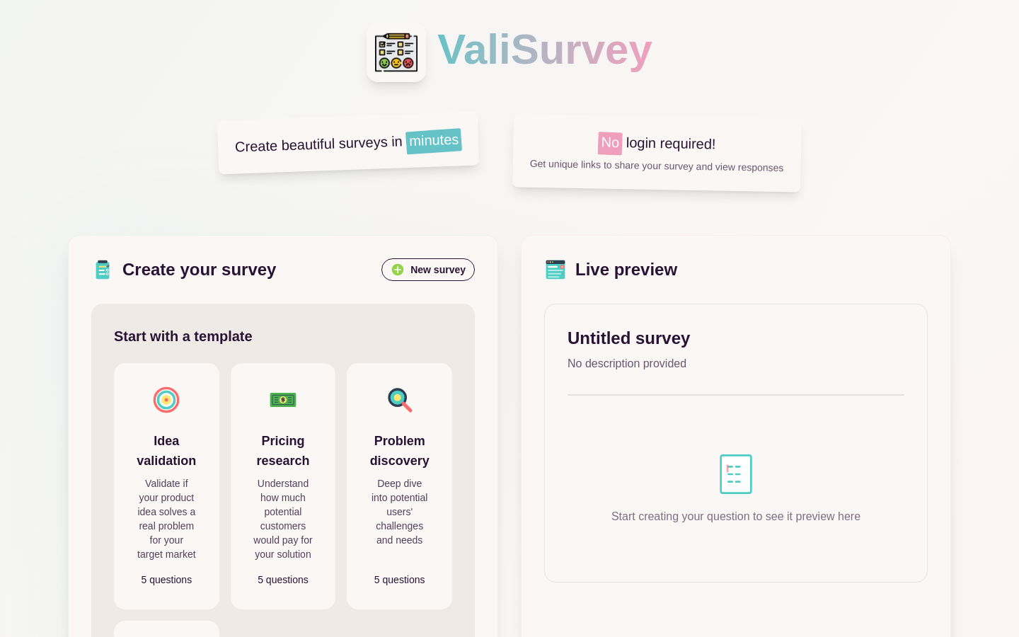 Show HN: I made a free survey builder, no login required - Project Screenshot