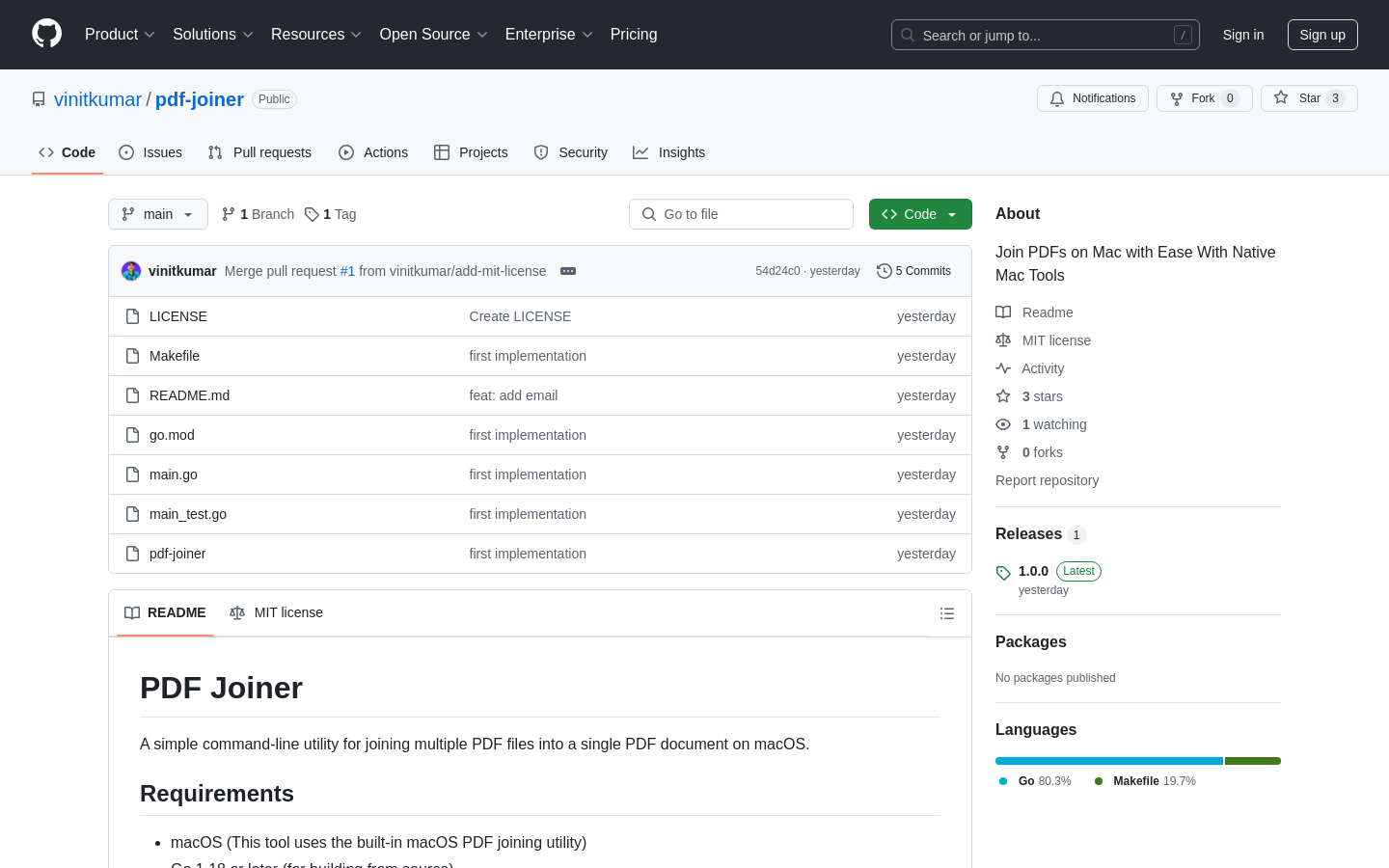 Show HN: PDF-joiner – Join PDFs on Mac with native macOS utilities - Project Screenshot