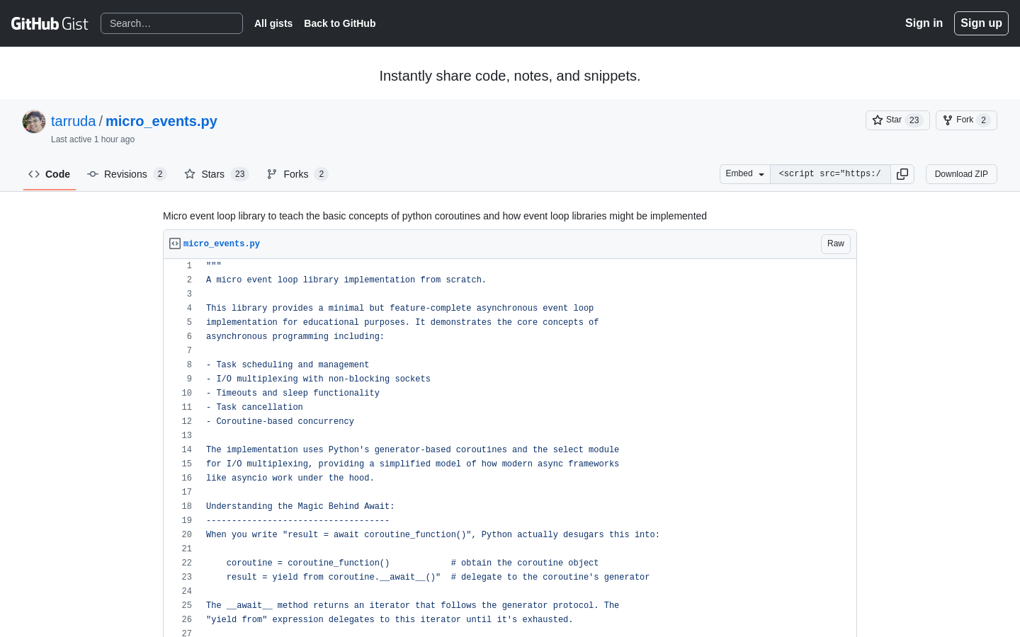 Show HN: Python micro event loop library (~250 LOC) - Project Screenshot