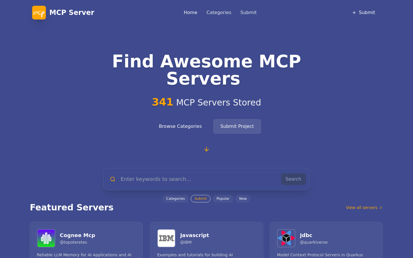 Show HN: AnthropicのMCPサーバーディレクトリ - プロジェクトのスクリーンショット