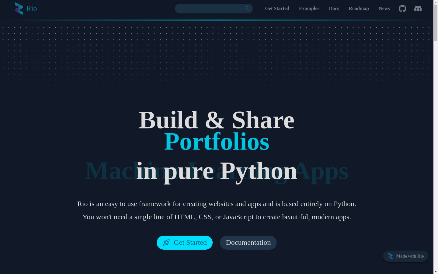 Show HN: Rio – 純粋なPythonで構築されたオープンソースのウェブアプリ、JS/HTML/CSSは不要 - プロジェクトのスクリーンショット