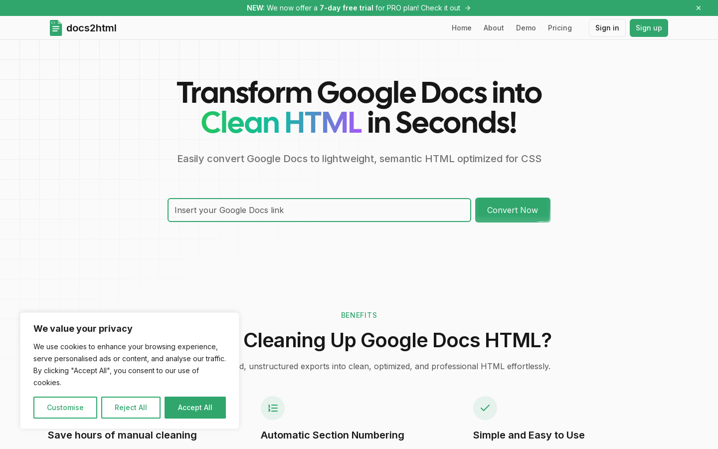 Show HN: Google DocsをクリーンなHTMLコードに変換するツール - プロジェクトのスクリーンショット